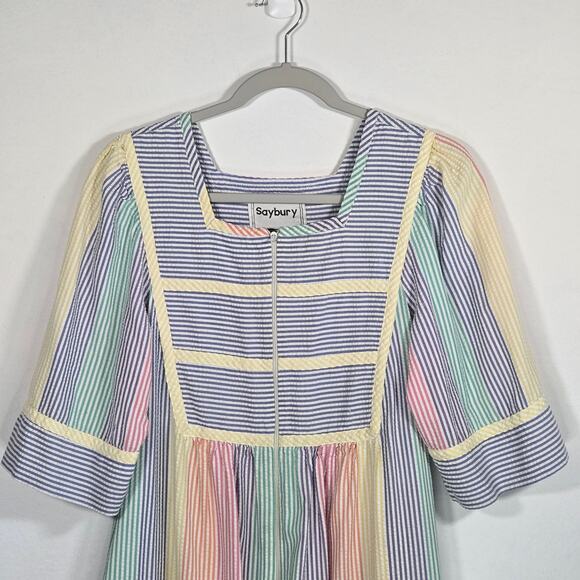 Vintage Saybury Multicolor Seersucker Housecoat. Size Small. - Picture 3 of 9